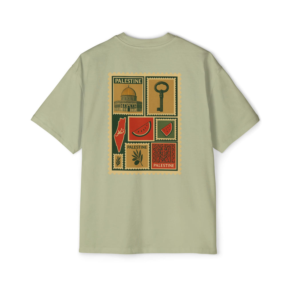 Palestine Stamp Collage Tee — Retro Dome, Key & Symbols Graphic T‑Shirt