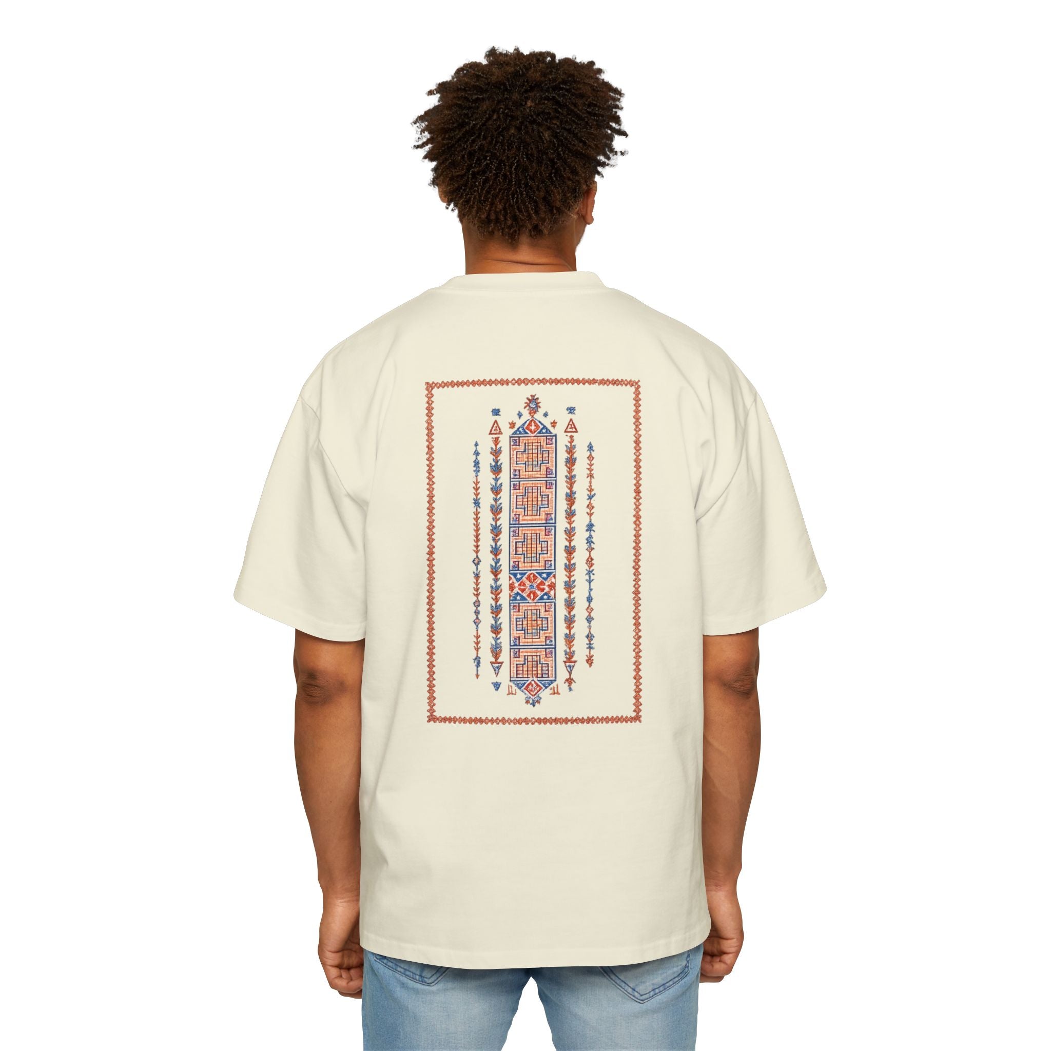 Oversized Tee — Geometric Tribal Print Chest & Back Design