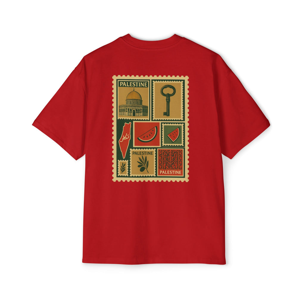 Palestine Stamp Collage Tee — Retro Dome, Key & Symbols Graphic T‑Shirt