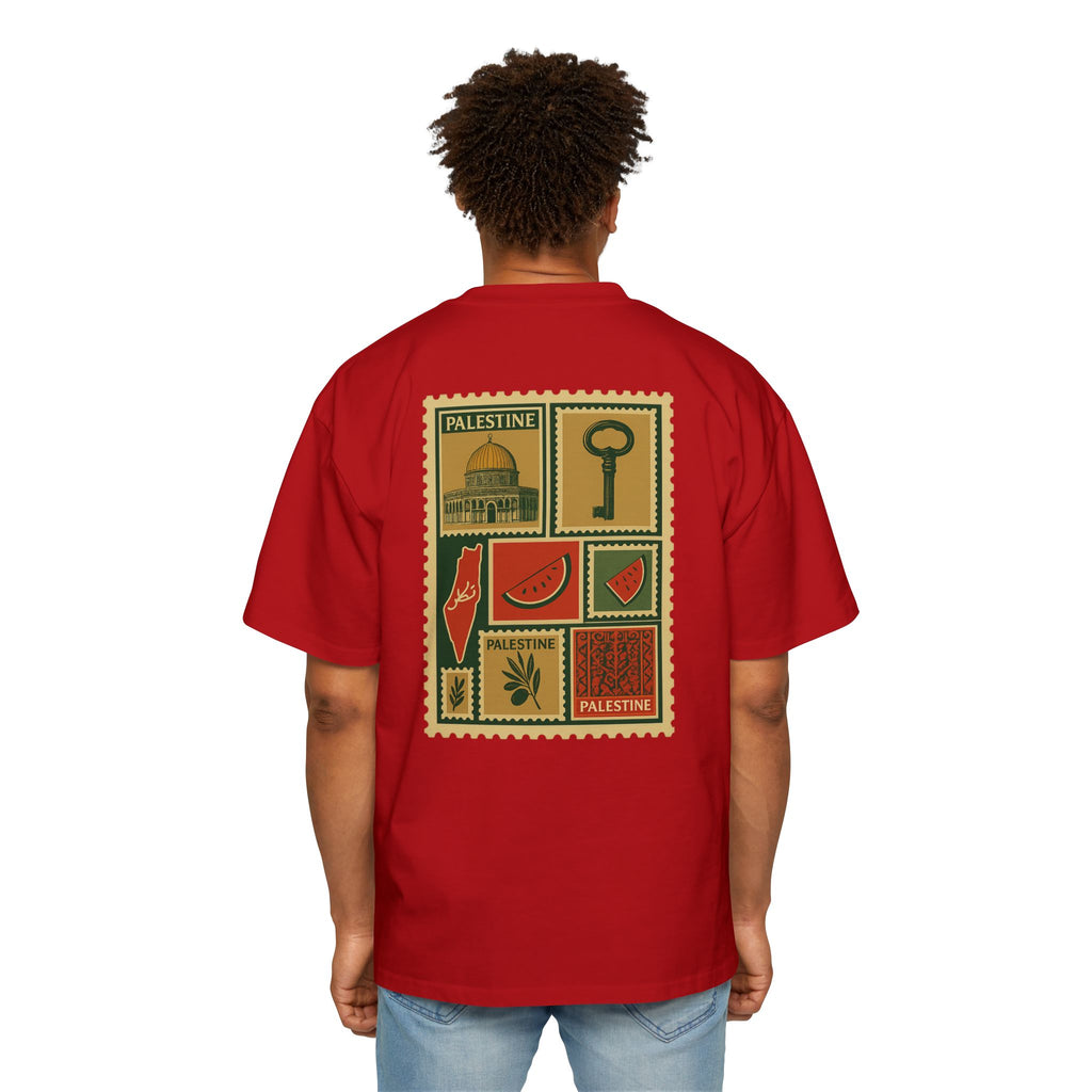 Palestine Stamp Collage Tee — Retro Dome, Key & Symbols Graphic T‑Shirt
