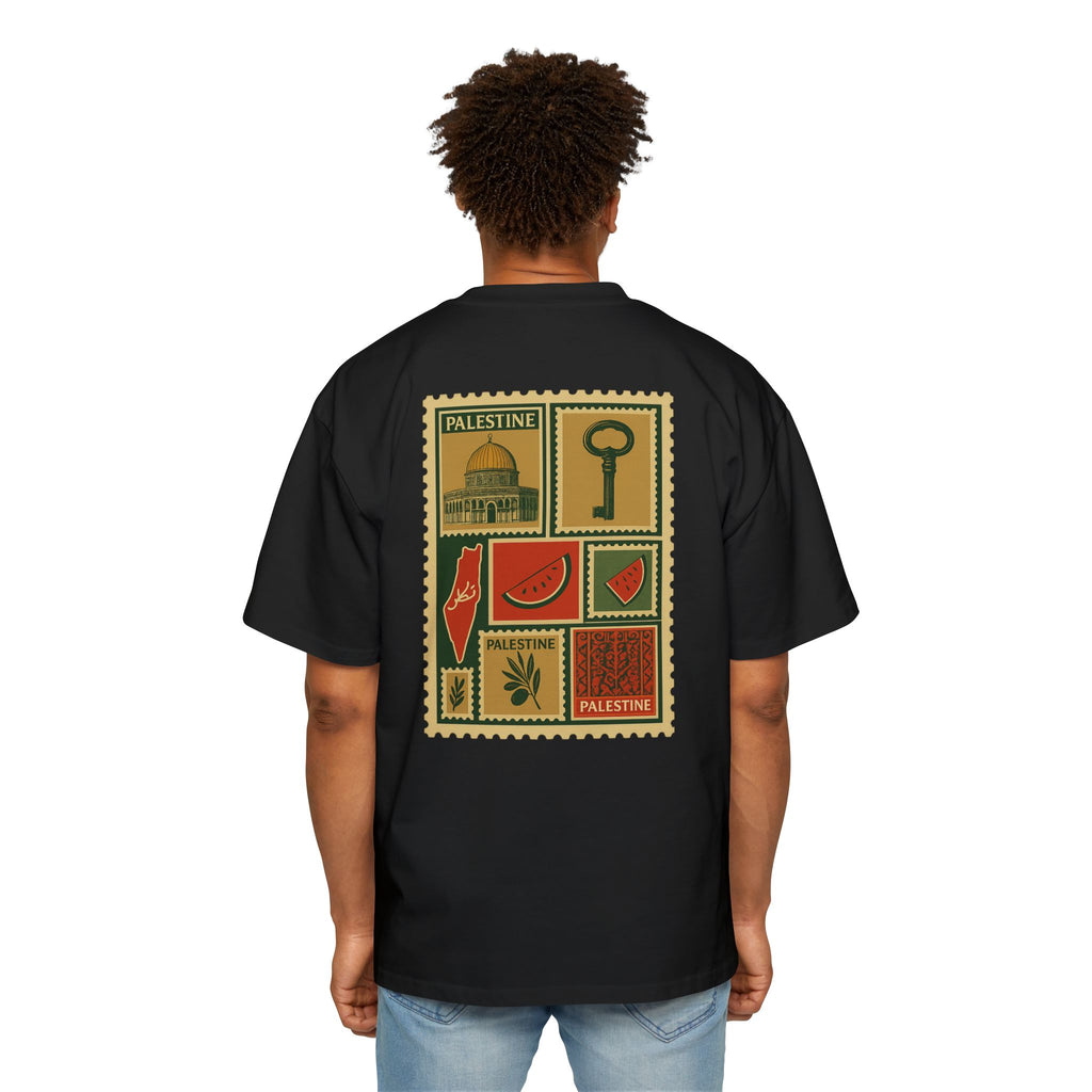 Palestine Stamp Collage Tee — Retro Dome, Key & Symbols Graphic T‑Shirt