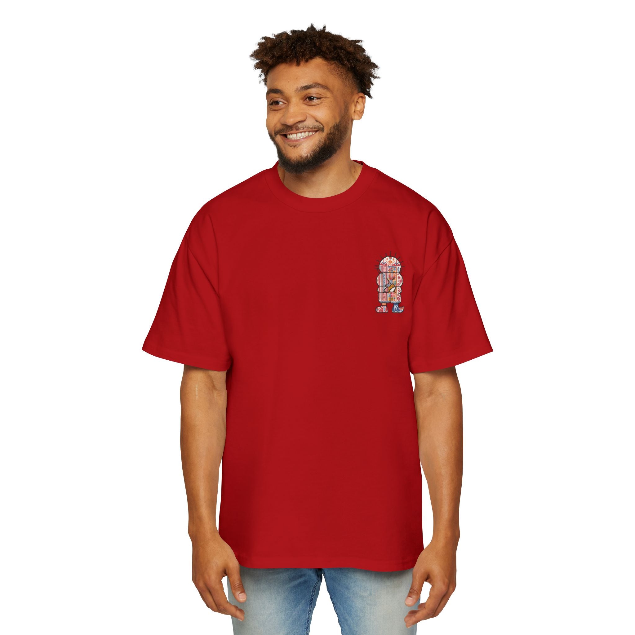 Oversized Tee — Colorful Folk Art Character Print