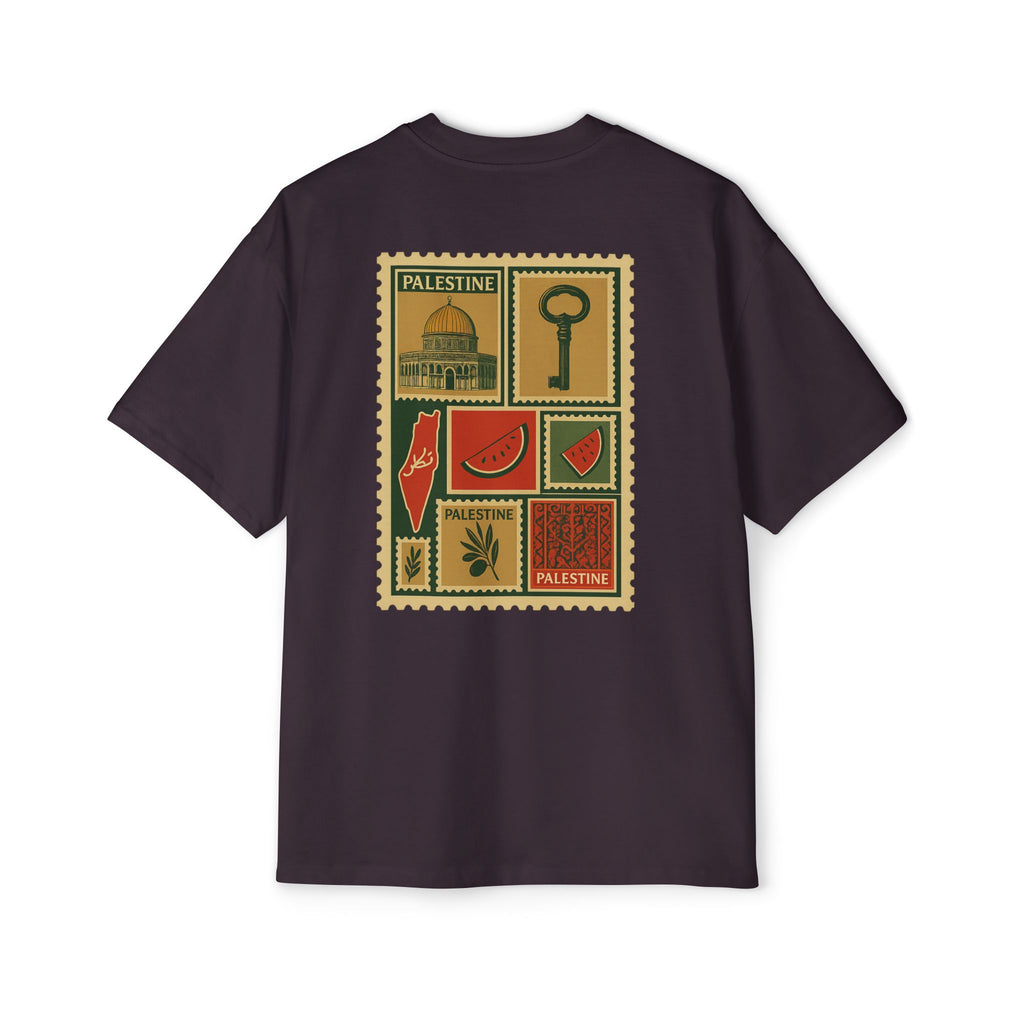 Palestine Stamp Collage Tee — Retro Dome, Key & Symbols Graphic T‑Shirt