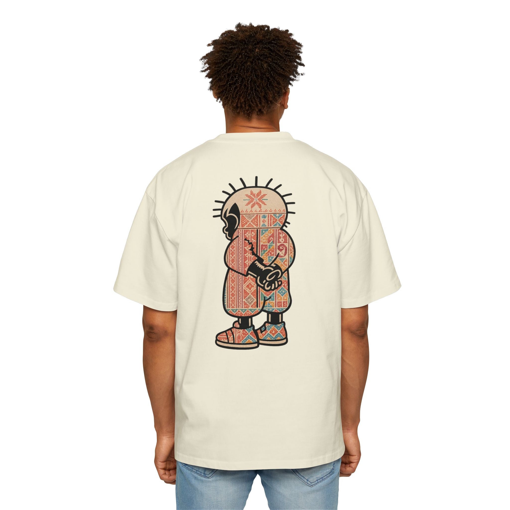Graphic Tee — Patterned Skate Character Red Oversized T‑Shirt