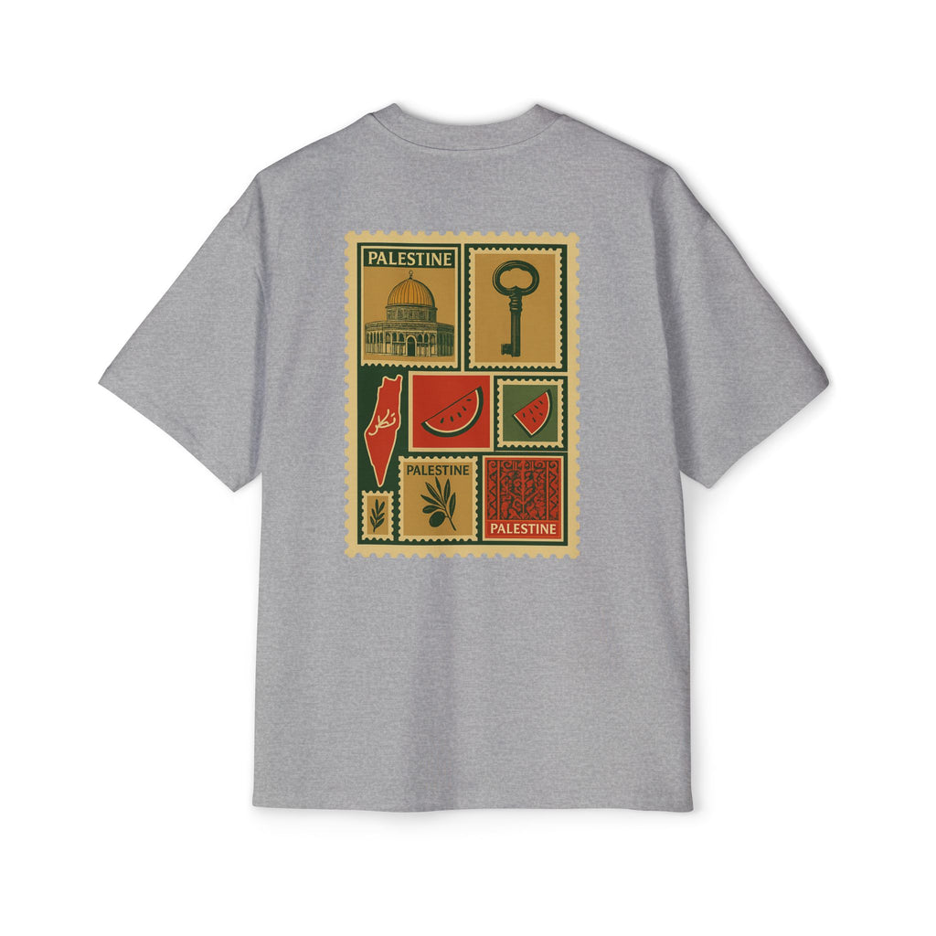 Palestine Stamp Collage Tee — Retro Dome, Key & Symbols Graphic T‑Shirt