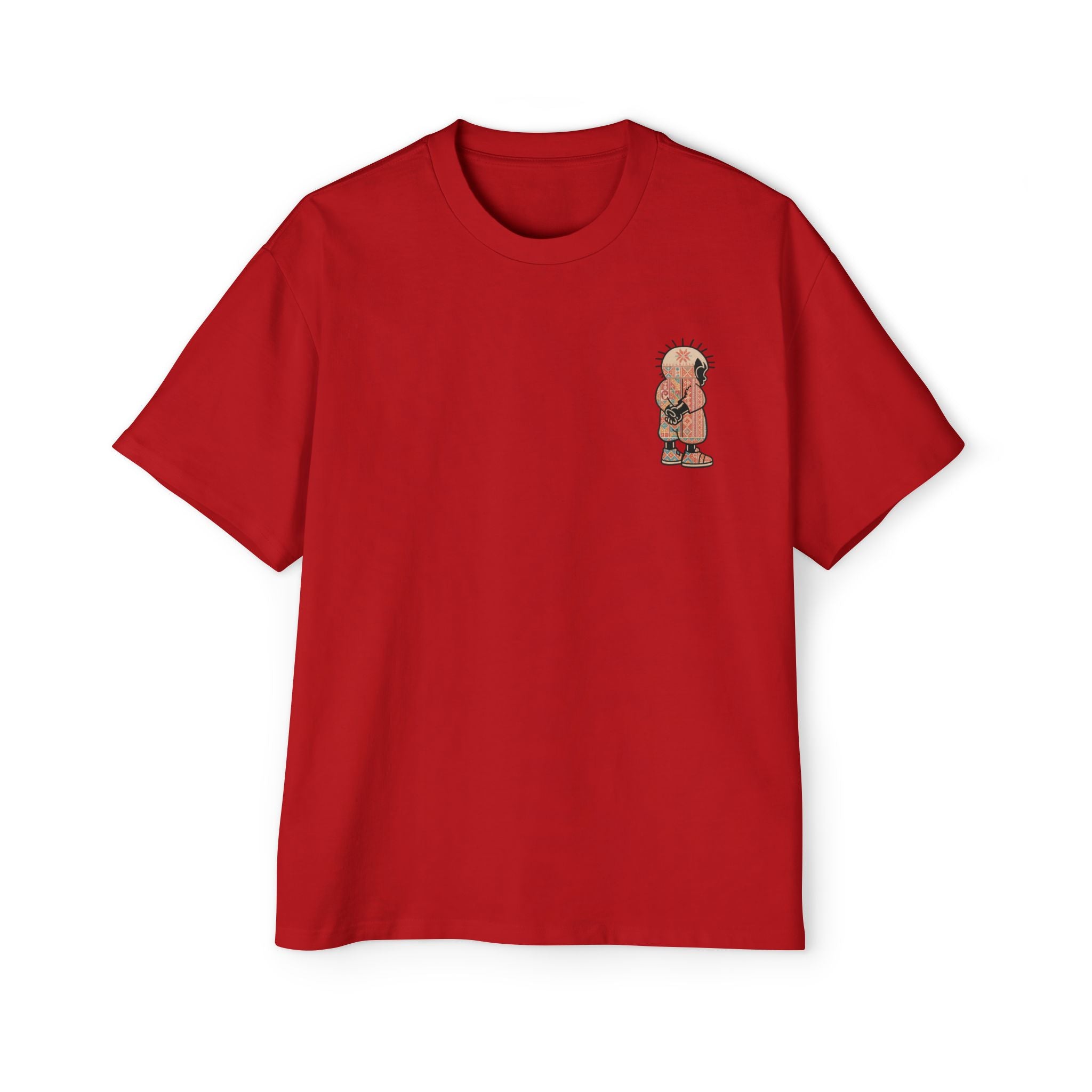Graphic Tee — Patterned Skate Character Red Oversized T‑Shirt