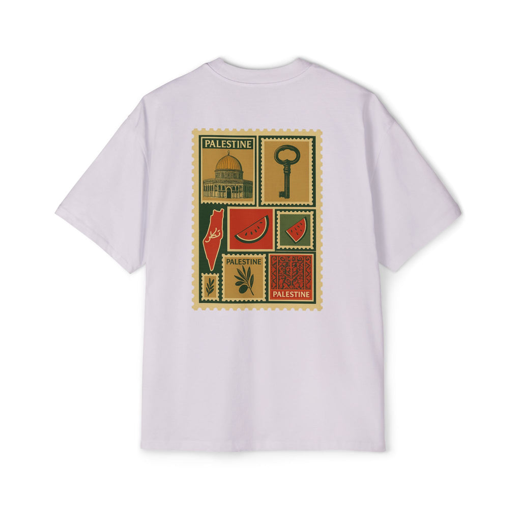 Palestine Stamp Collage Tee — Retro Dome, Key & Symbols Graphic T‑Shirt