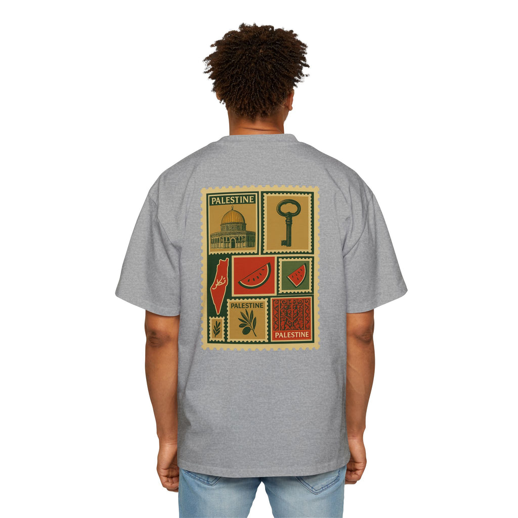 Palestine Stamp Collage Tee — Retro Dome, Key & Symbols Graphic T‑Shirt