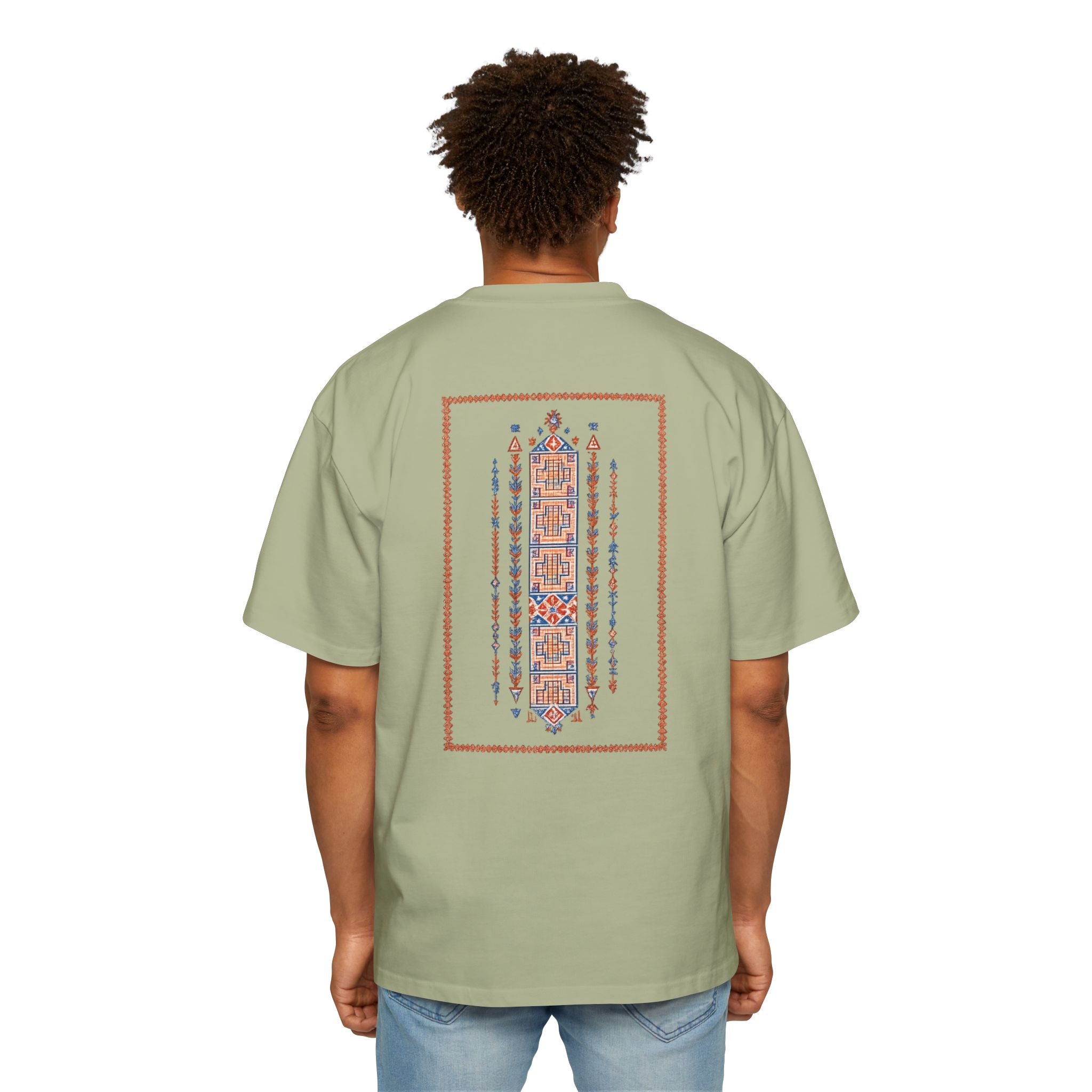 Oversized Tee — Geometric Tribal Print Chest & Back Design