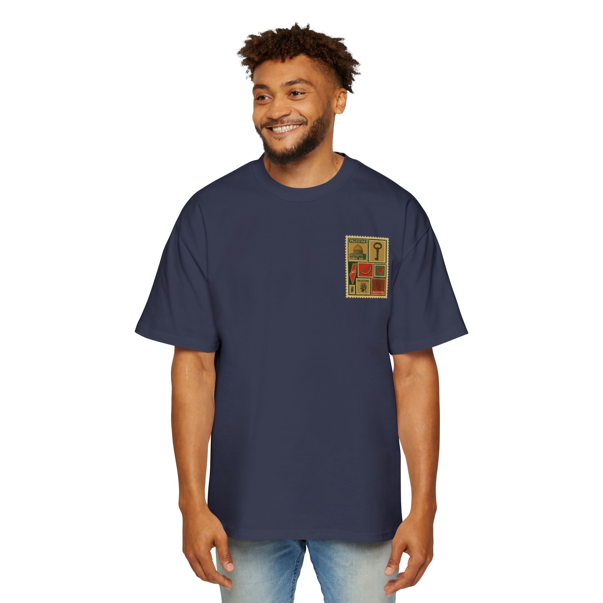 Palestine Stamp Collage Tee — Retro Dome, Key & Symbols Graphic T‑Shirt