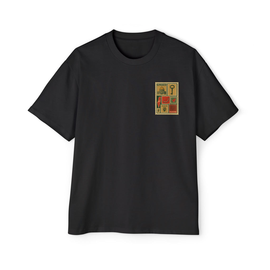 Palestine Stamp Collage Tee — Retro Dome, Key & Symbols Graphic T‑Shirt