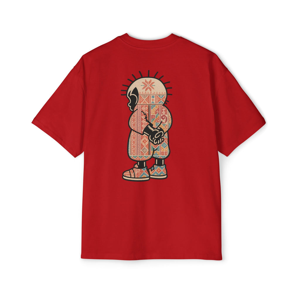 Graphic Tee — Patterned Skate Character Red Oversized T‑Shirt