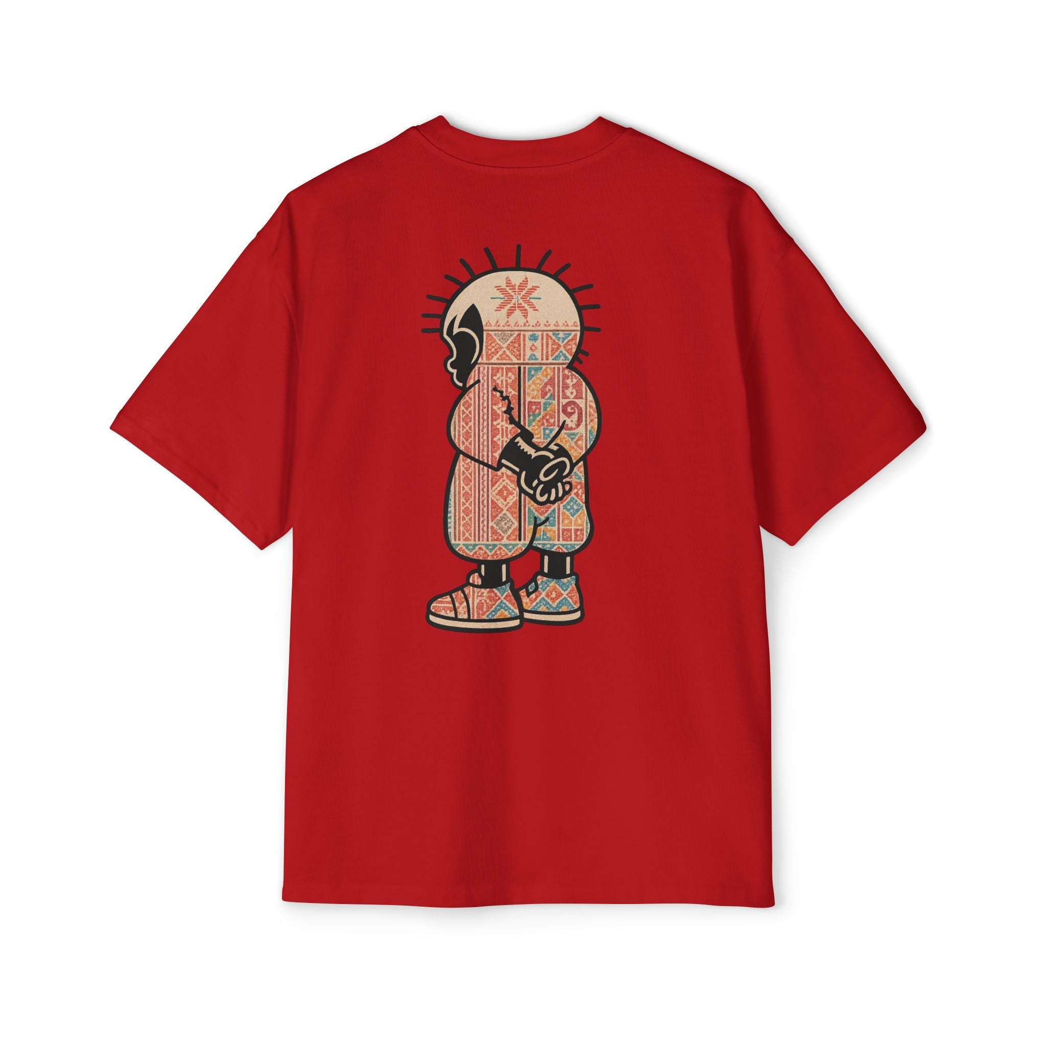 Graphic Tee — Patterned Skate Character Red Oversized T‑Shirt