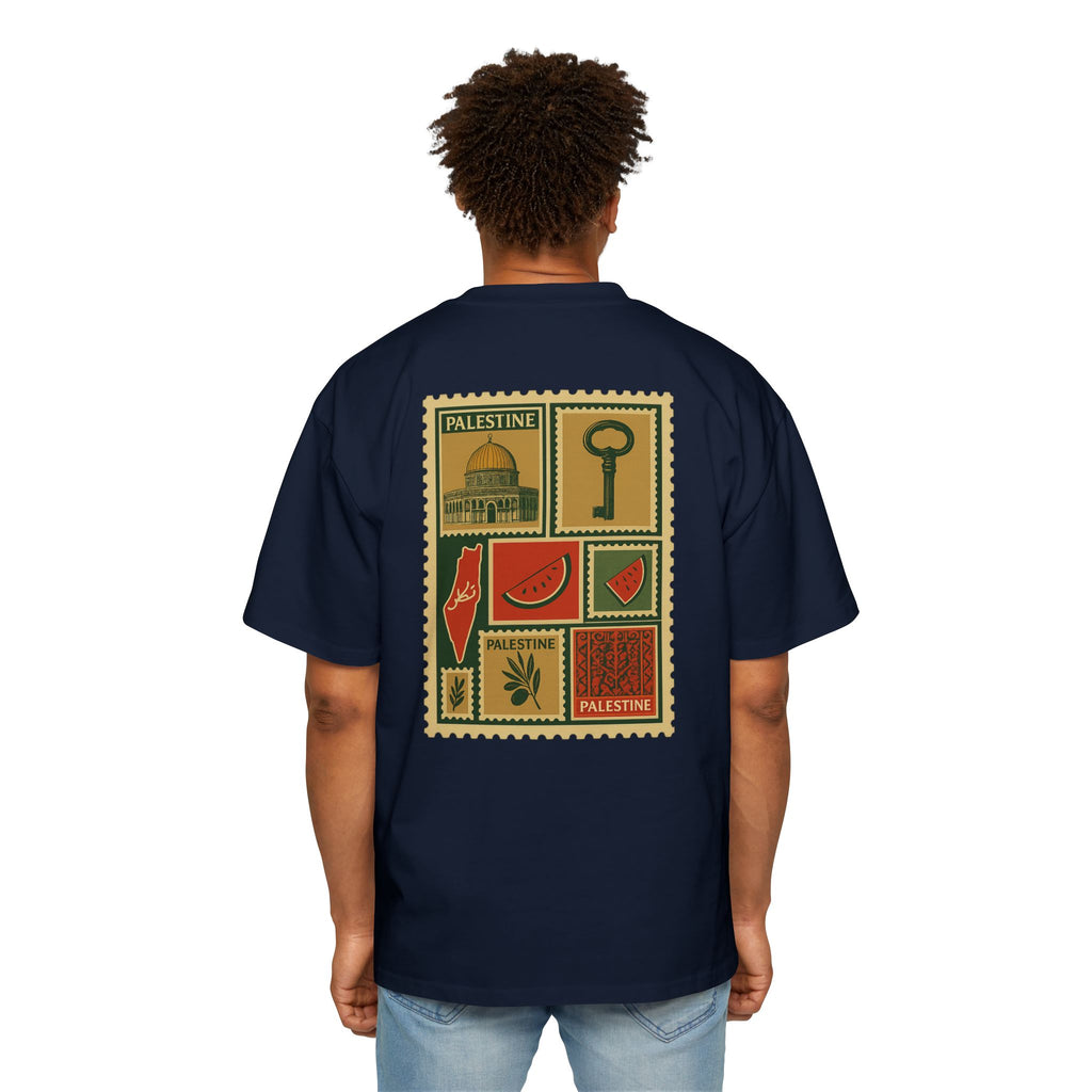 Palestine Stamp Collage Tee — Retro Dome, Key & Symbols Graphic T‑Shirt
