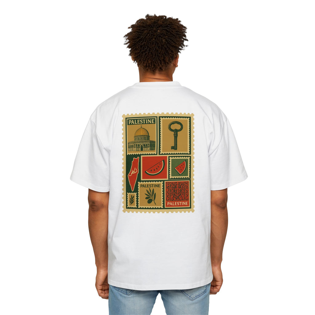 Palestine Stamp Collage Tee — Retro Dome, Key & Symbols Graphic T‑Shirt