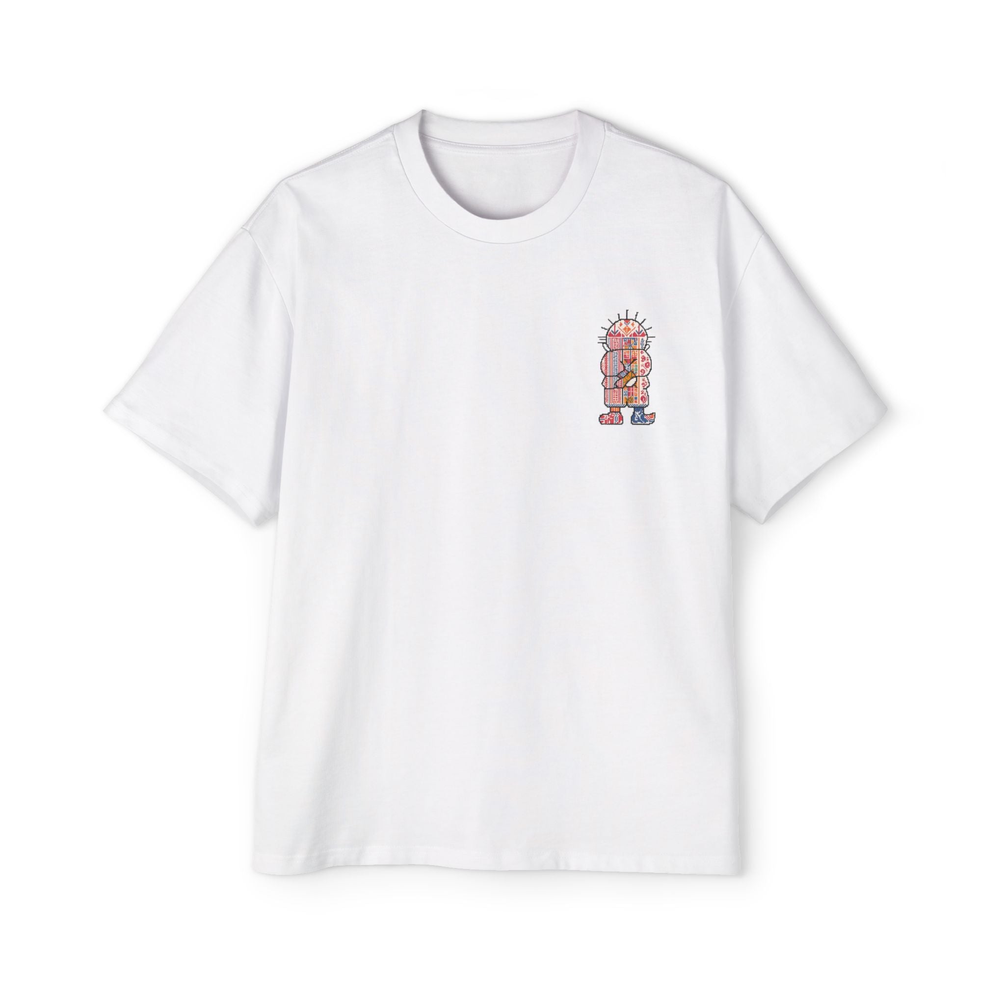 Oversized Tee — Colorful Folk Art Character Print