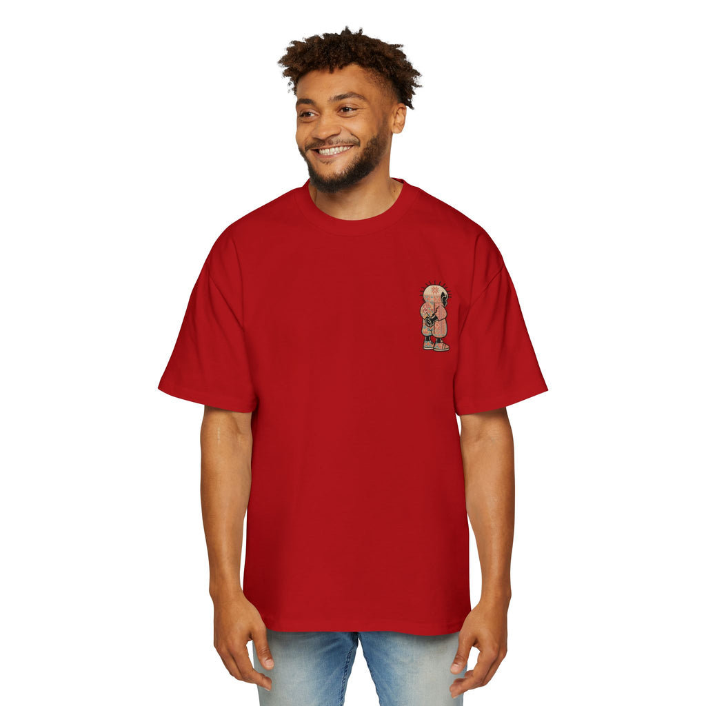Graphic Tee — Patterned Skate Character Red Oversized T‑Shirt