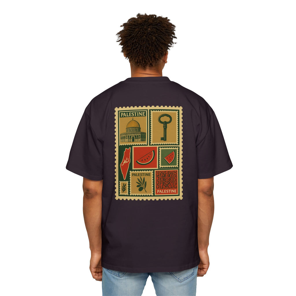 Palestine Stamp Collage Tee — Retro Dome, Key & Symbols Graphic T‑Shirt