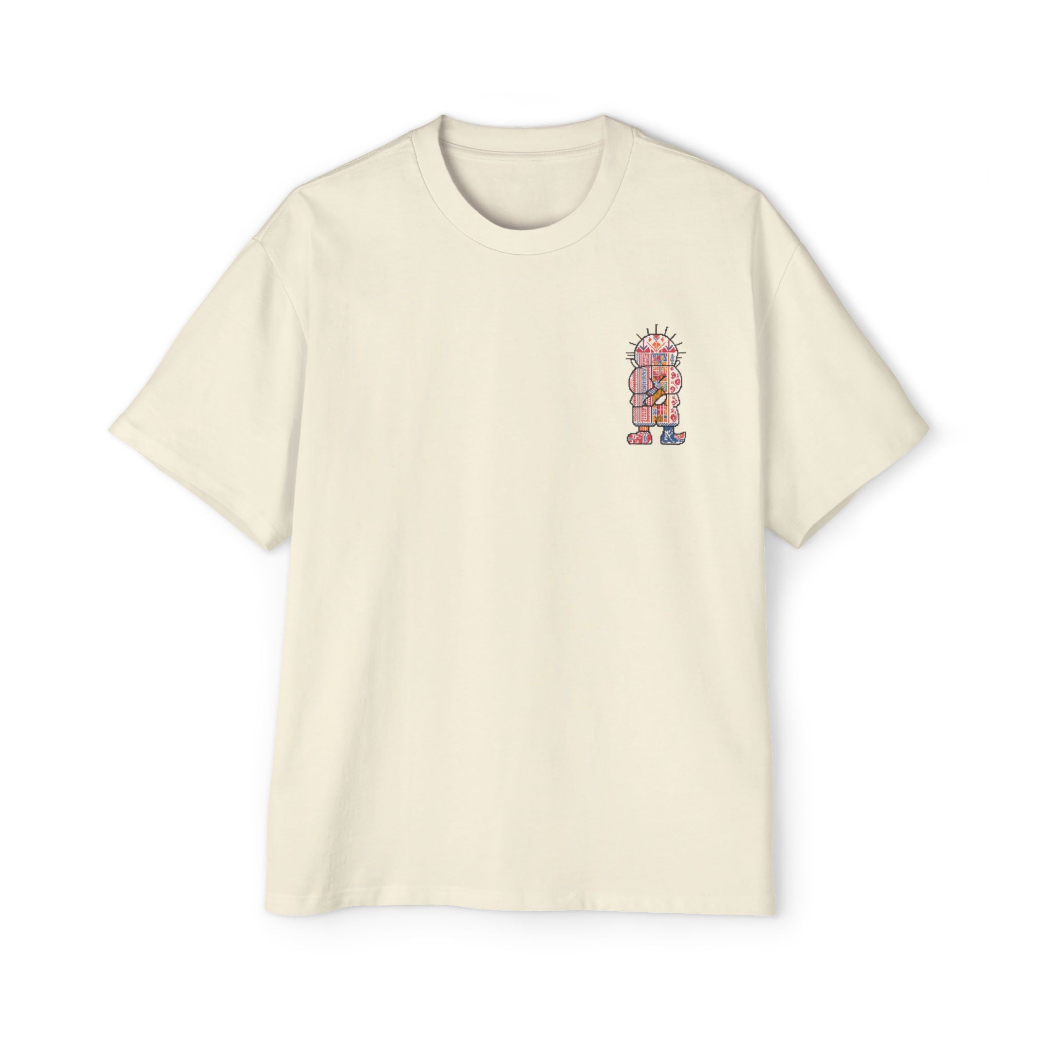 Oversized Tee — Colorful Folk Art Character Print