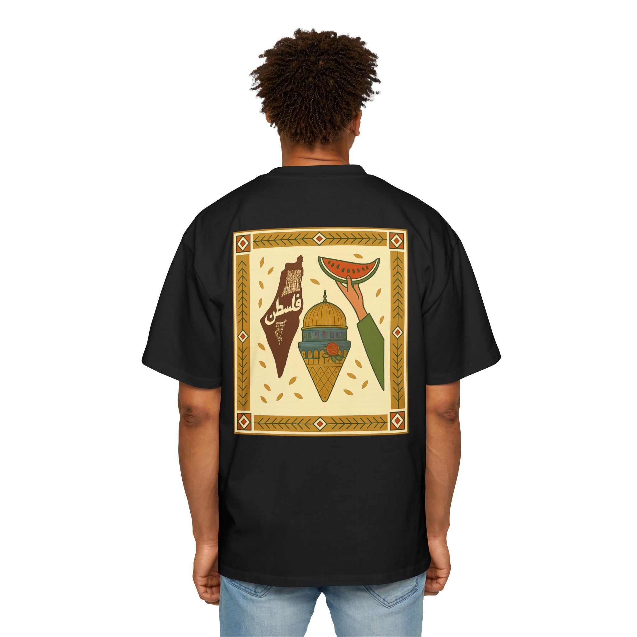 Palestine Heritage Tee — Dome of the Rock & Watermelon Retro Graphic Tee