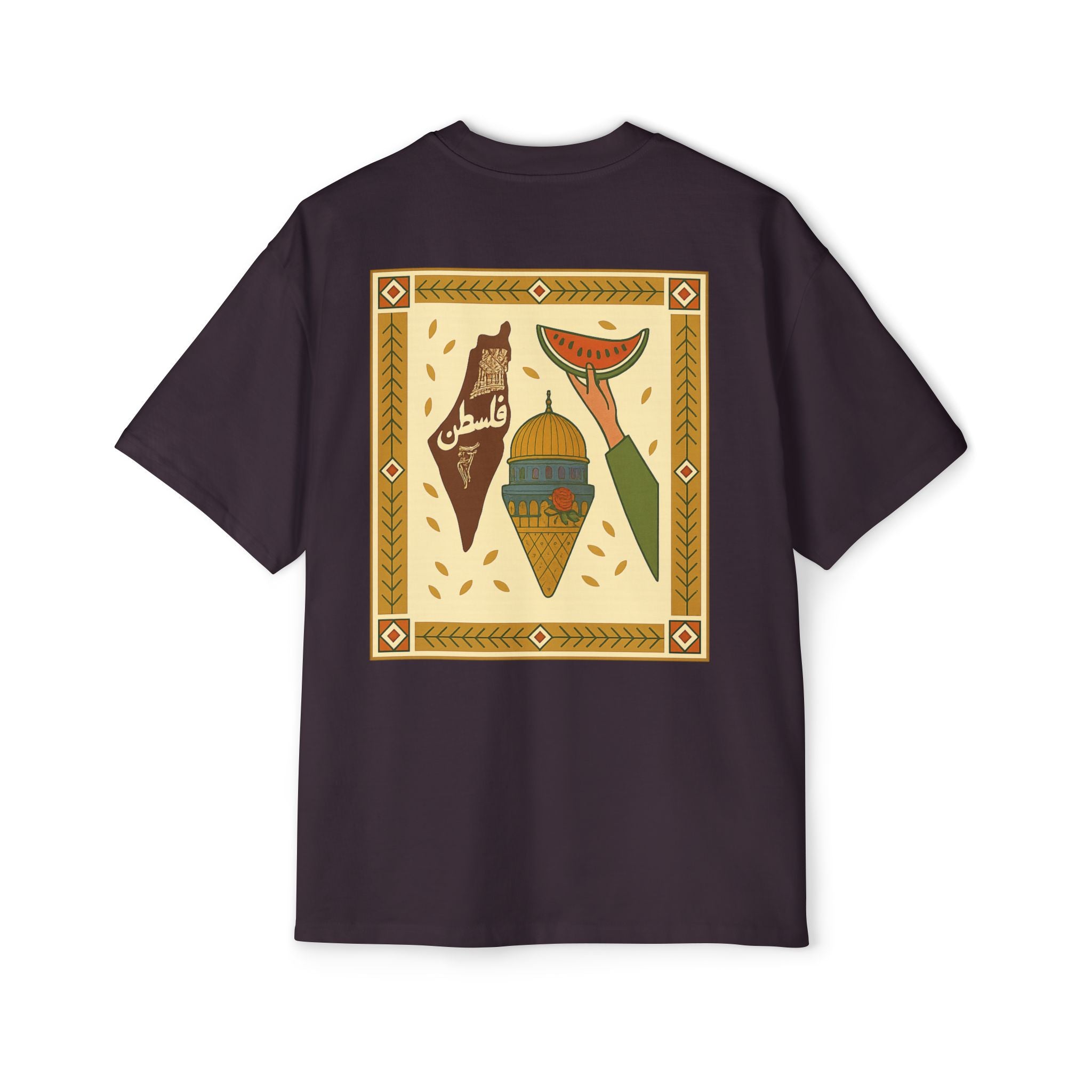 Palestine Heritage Tee — Dome of the Rock & Watermelon Retro Graphic Tee