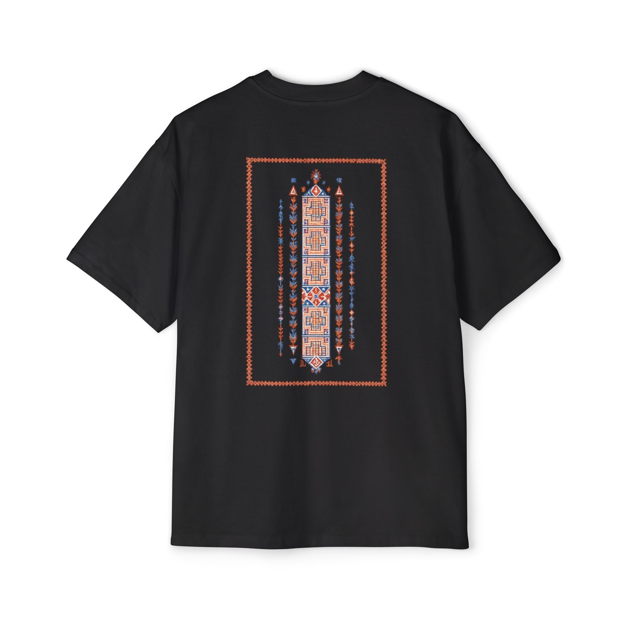 Oversized Tee — Geometric Tribal Print Chest & Back Design