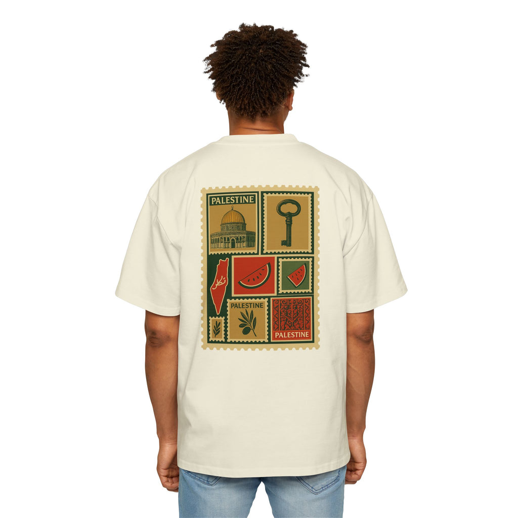 Palestine Stamp Collage Tee — Retro Dome, Key & Symbols Graphic T‑Shirt