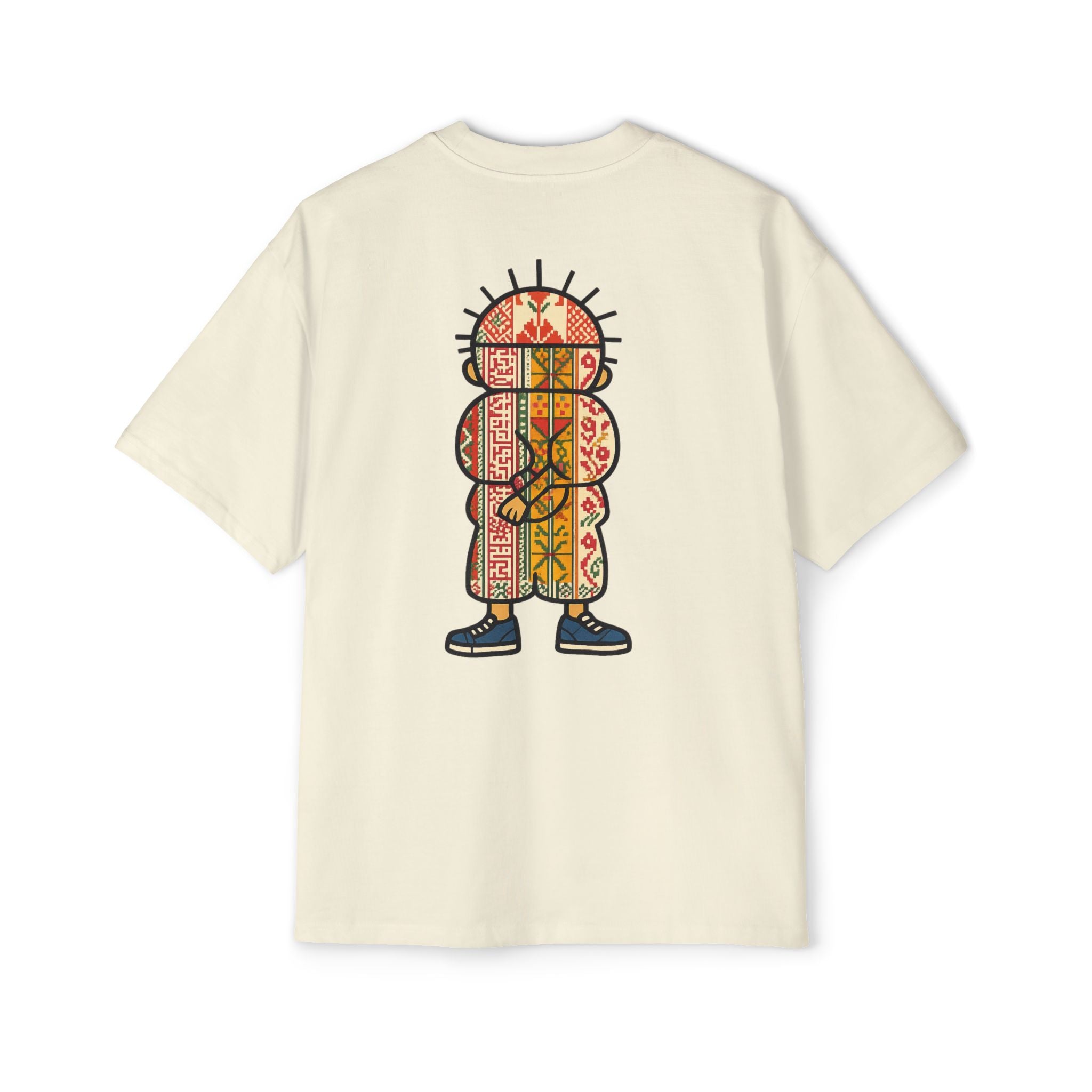 Tiki Totem Graphic Tee — Vintage Patterned Cartoon Back Print