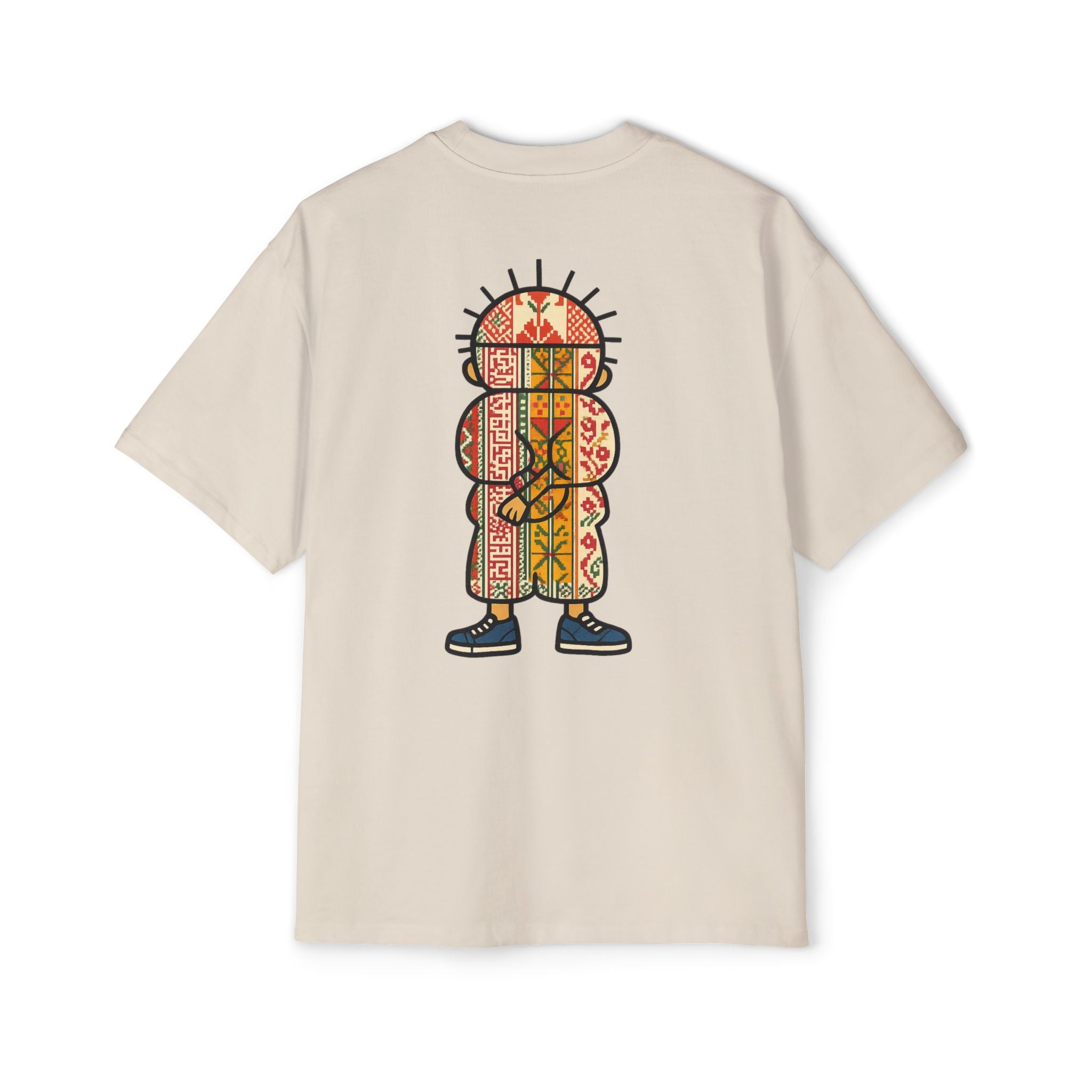 Tiki Totem Graphic Tee — Vintage Patterned Cartoon Back Print