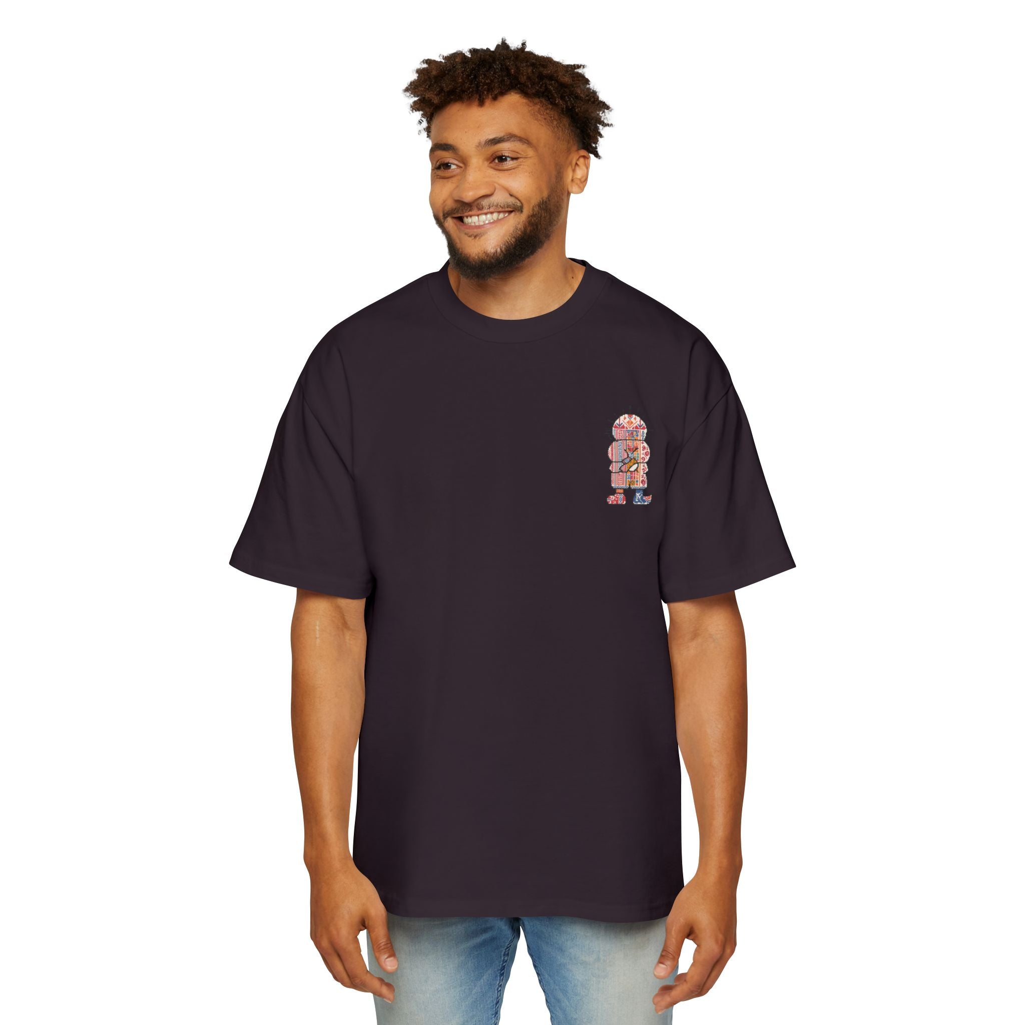 Oversized Tee — Colorful Folk Art Character Print