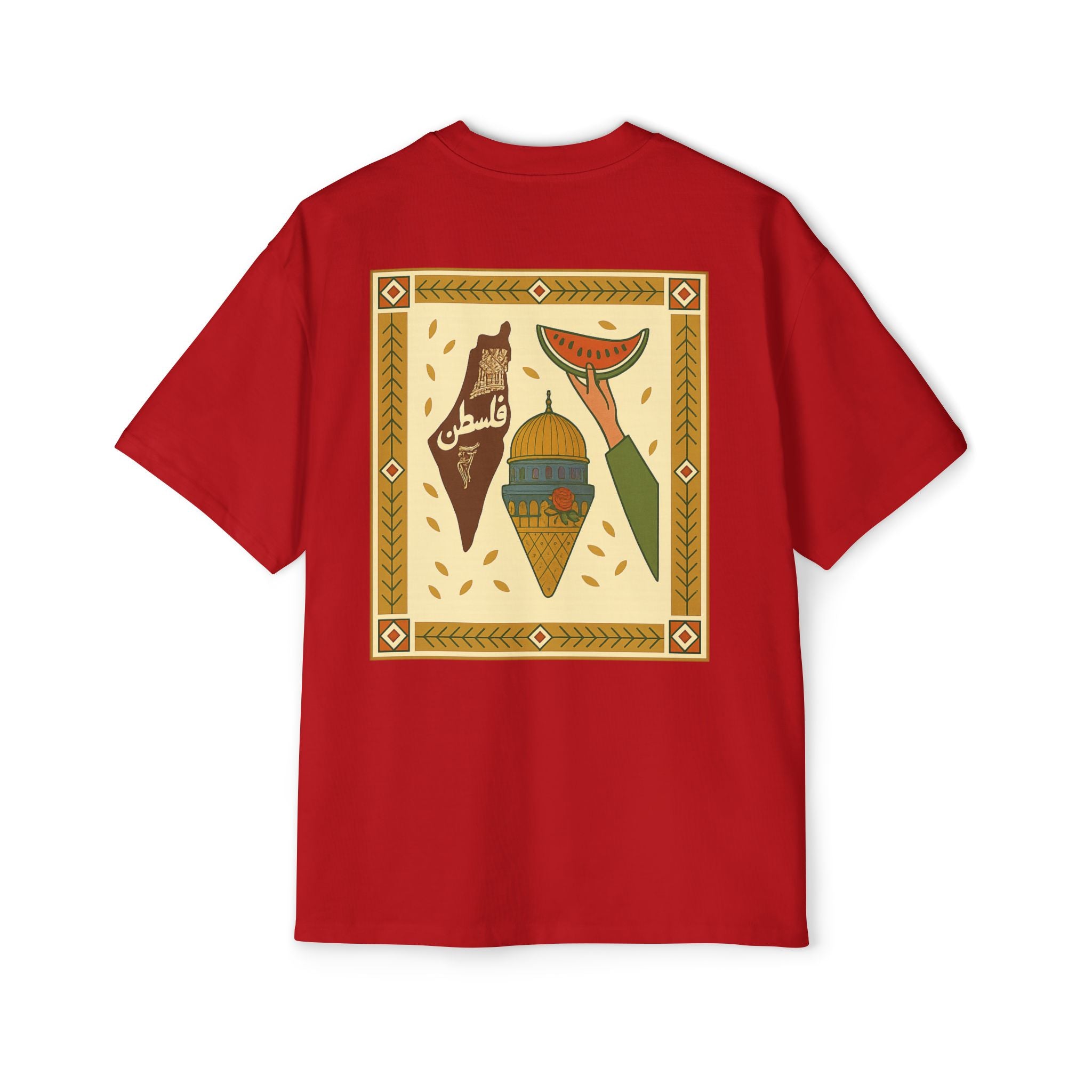 Palestine Heritage Tee — Dome of the Rock & Watermelon Retro Graphic Tee