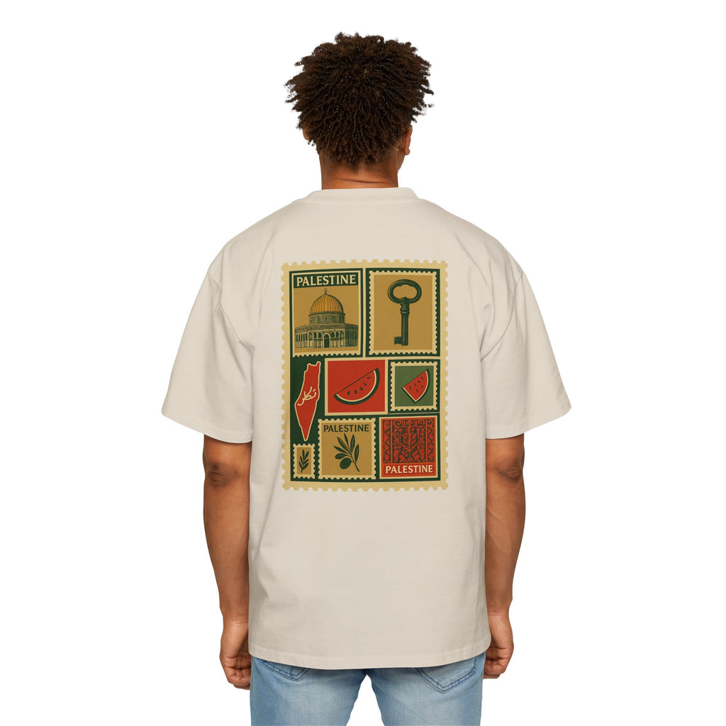 Palestine Stamp Collage Tee — Retro Dome, Key & Symbols Graphic T‑Shirt