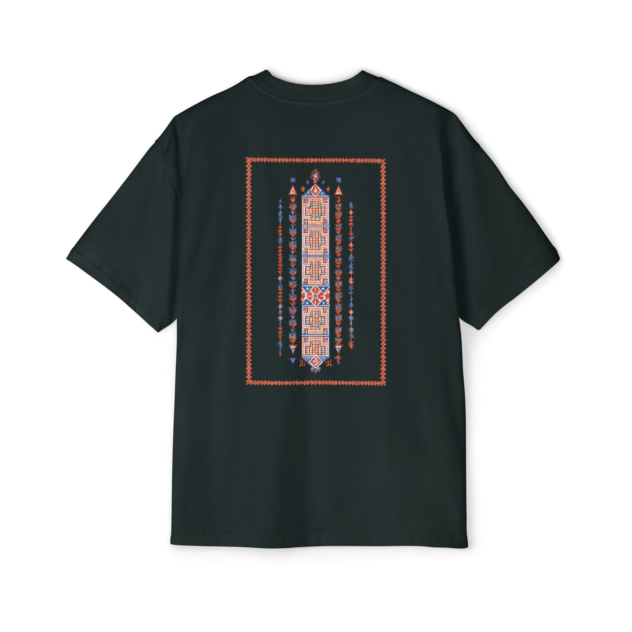 Oversized Tee — Geometric Tribal Print Chest & Back Design