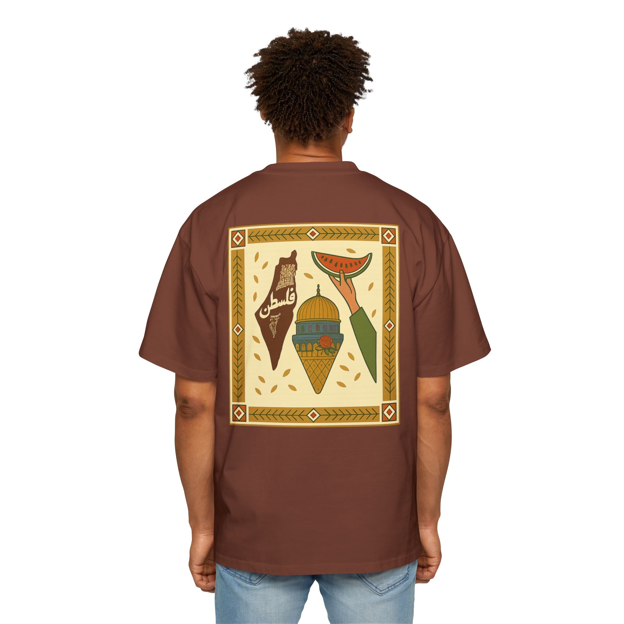 Palestine Heritage Tee — Dome of the Rock & Watermelon Retro Graphic Tee