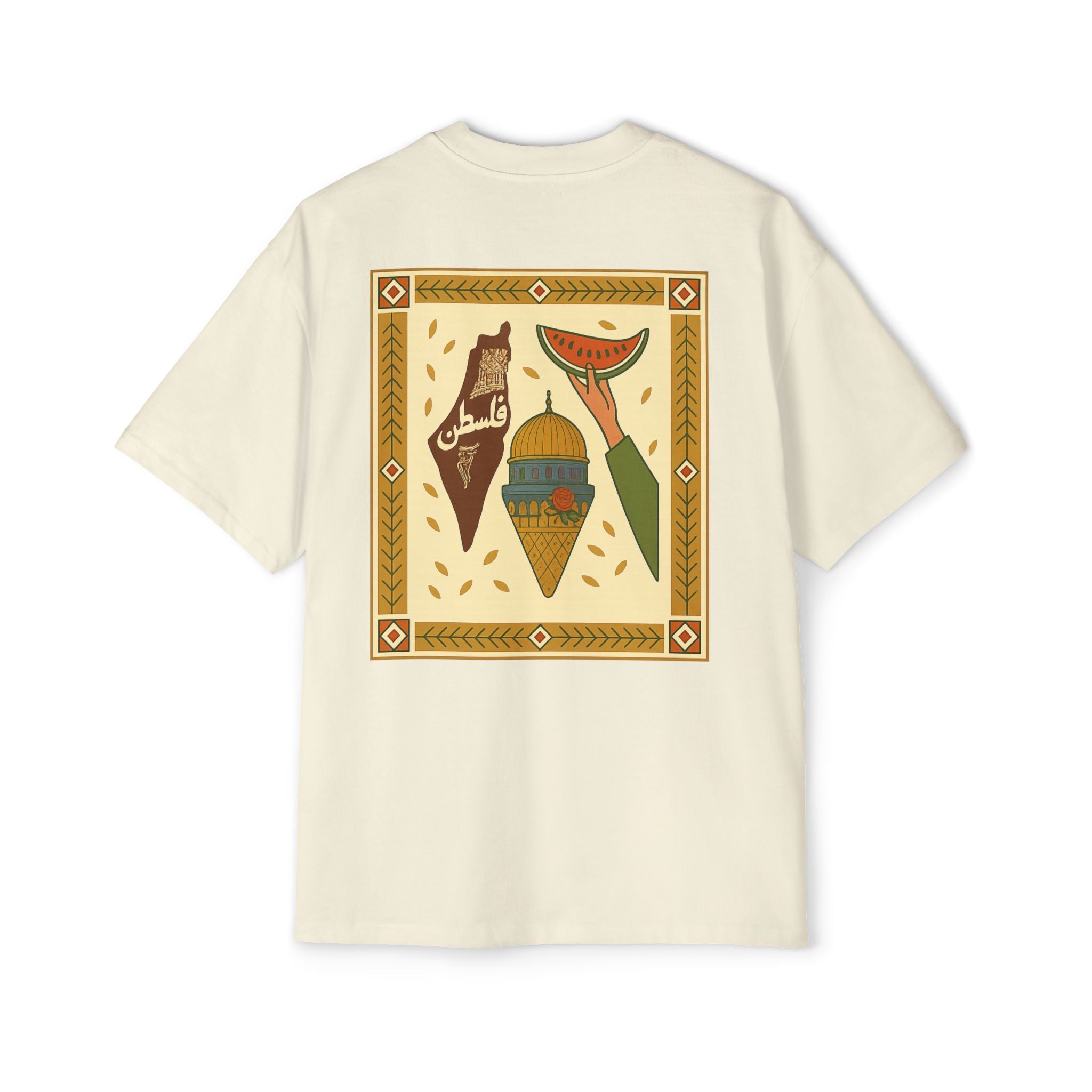Palestine Heritage Tee — Dome of the Rock & Watermelon Retro Graphic Tee