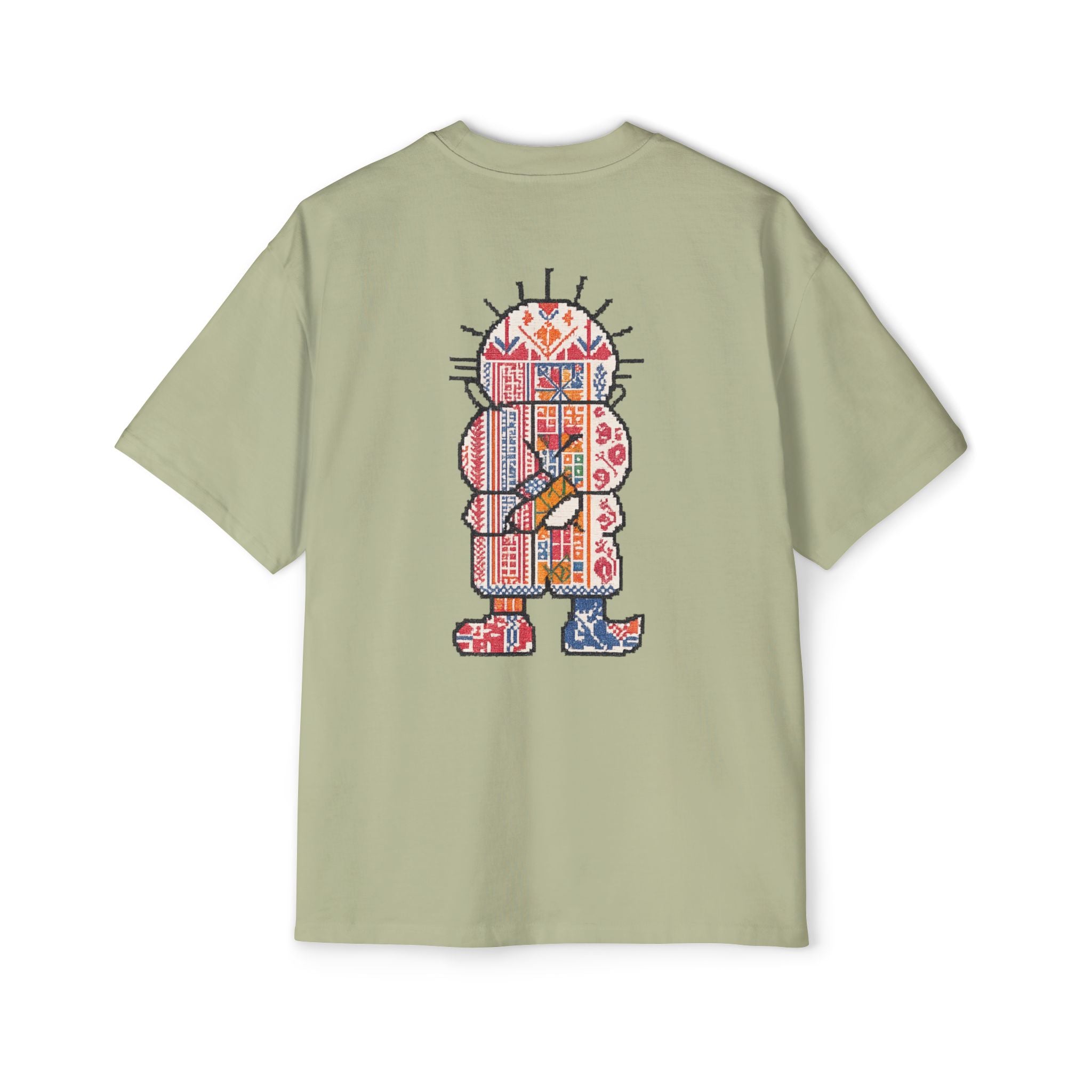 Oversized Tee — Colorful Folk Art Character Print