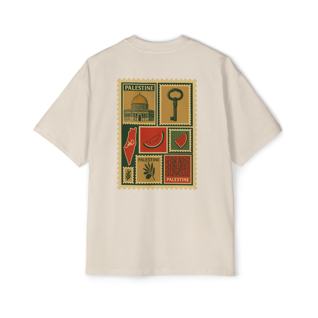 Palestine Stamp Collage Tee — Retro Dome, Key & Symbols Graphic T‑Shirt