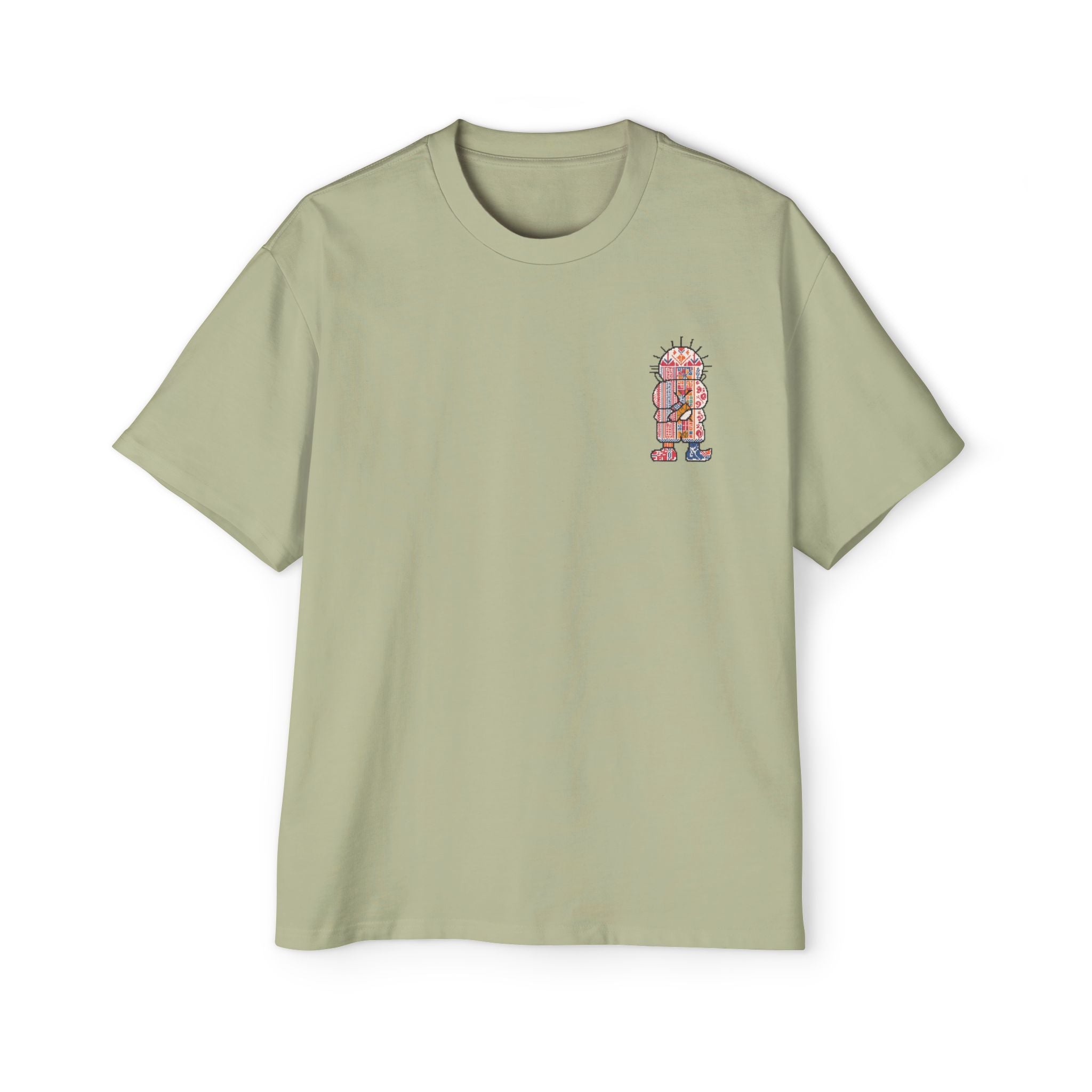 Oversized Tee — Colorful Folk Art Character Print