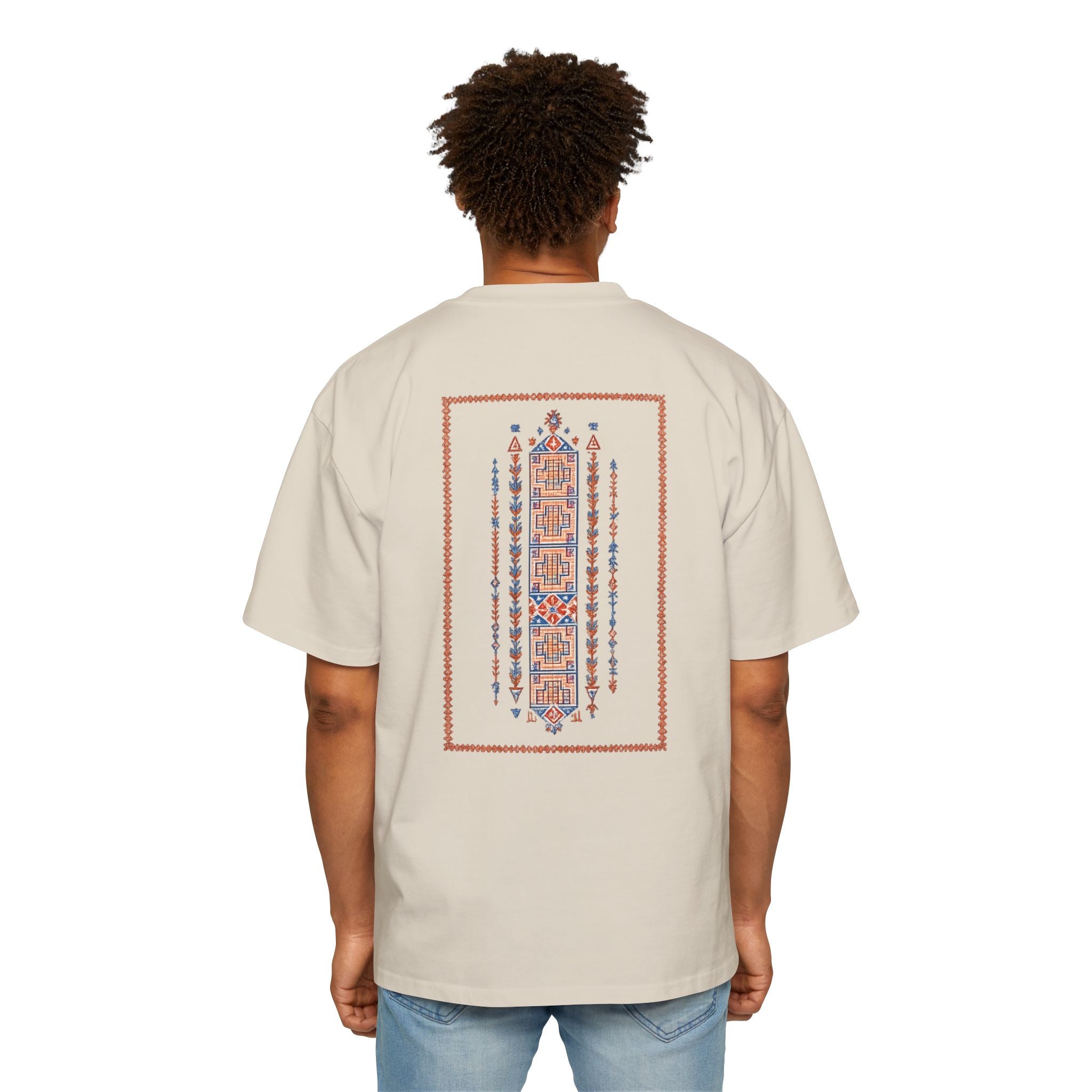Oversized Tee — Geometric Tribal Print Chest & Back Design